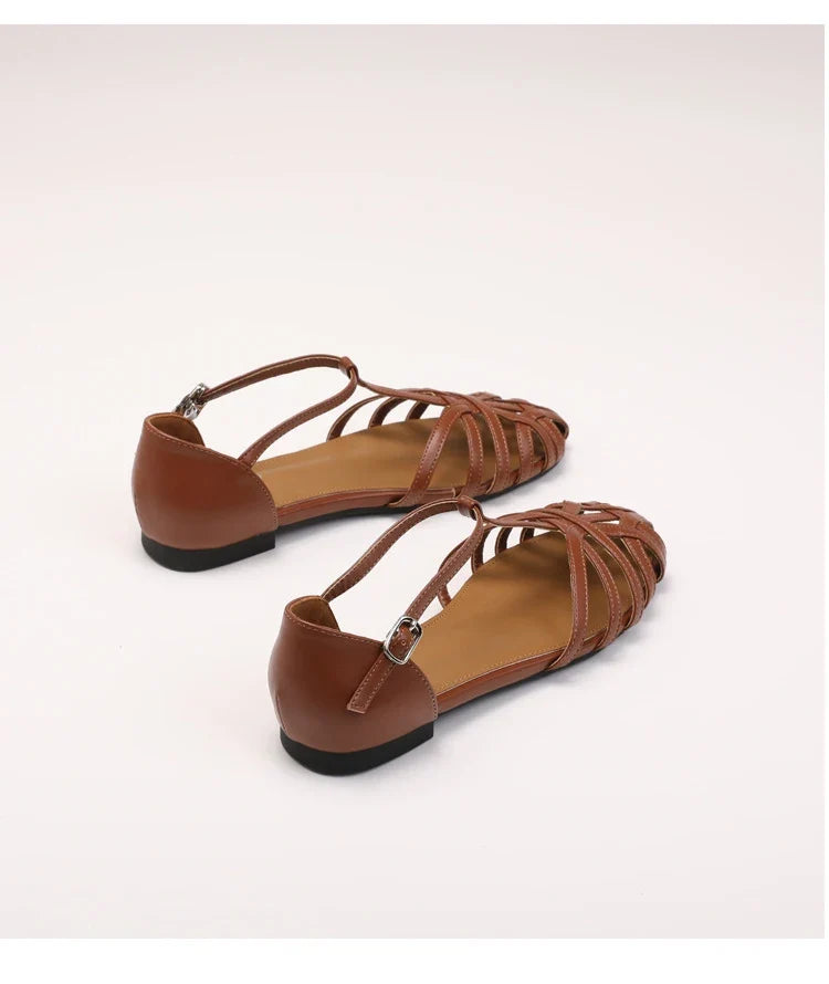 ZAROY Summer Cross Strap Flat Sandals Women Round Toe Ankle Buckle Hollow Casual Roman Sandalia Zapatos De Mujer сандали LadyShow.Store