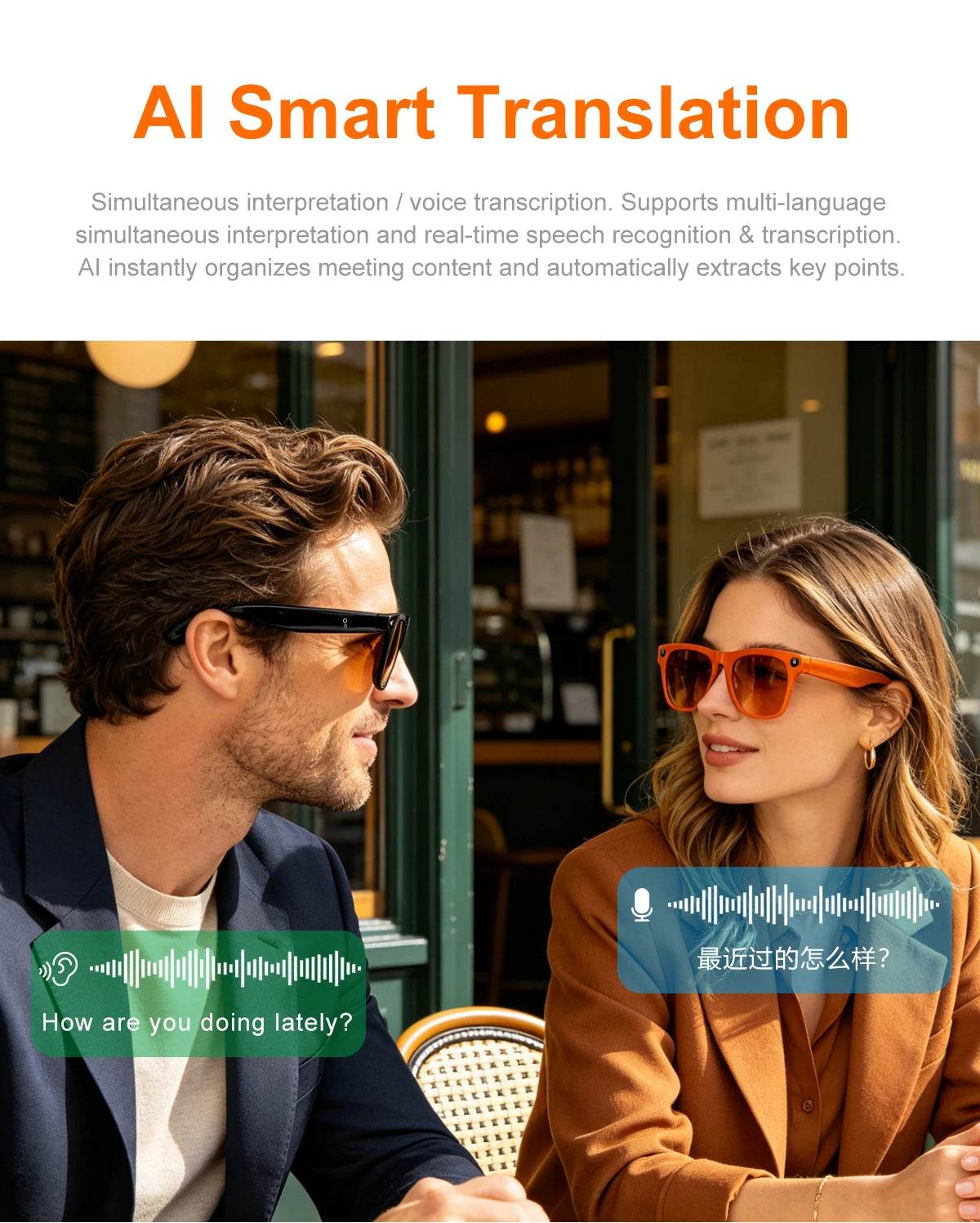 Lenovo Upgrade Smart AI Glasses 800W HD 8K Shooting Camera Photo Video Voice Call Translation Bluetooth AI Motorcycle Glasses Pi-Mart