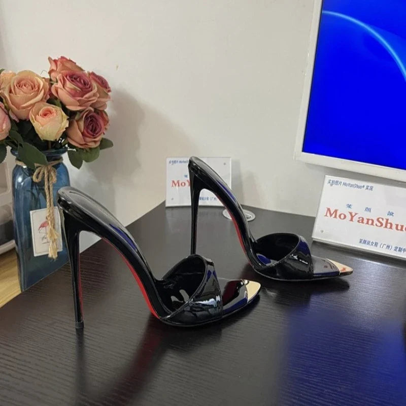pointed Open Toe High Heel Shoes Woman Summer OutsideSlipper Party Stiletto Luxury Designer Patent Leather Women Sandals LadyShow.Store