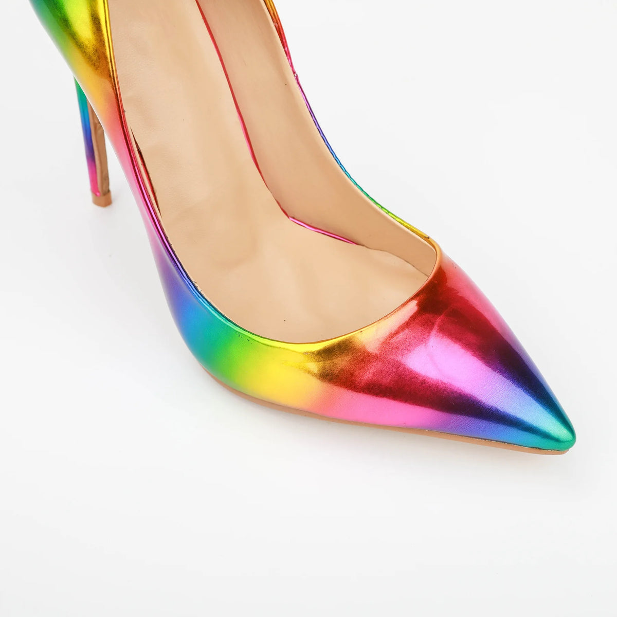 Brand Women High Heels 8-12CM Fashion Iridescent Pointed Toe Single Shoes Woman Thin Heel Summer Glossy Colorful Leather Pumps Pi-Mart
