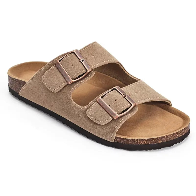 Comwarm Buckle Clogs For Women Men New Genuine Suede Clogs with Arch Support Soft Cork Footbed Mules Fashion Thick Beach Sandals Pi-Mart