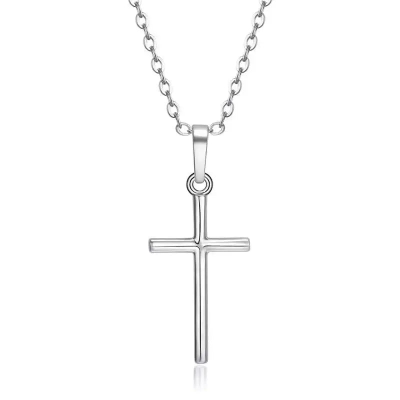 Fashion Christian Jesus Cross Necklaces Silver Color Long Chain Simple Pendants For Women Men Jewelry Gifts Dropshipping Pi-Mart