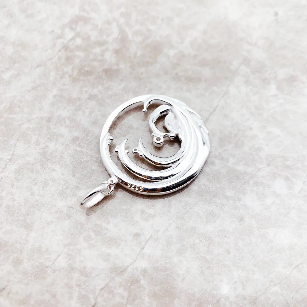 Wave With Blue Stone Pendants New Expressive Jewelry Pure 925 Sterling Silver Accessories Ocean Gift For Women Pi-Mart