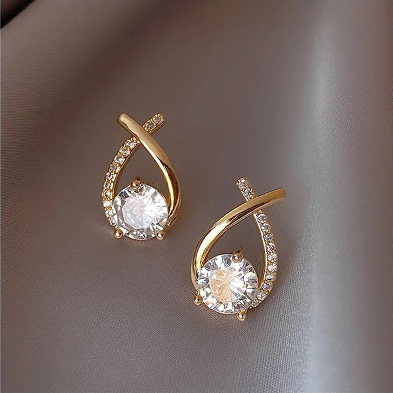 Shiny Micro-inlaid Rhinestone Earrings Ladies Fashion Delicate Geometric Cross Stud Earring Daily Life Party Ear Accessory C Pi-Mart