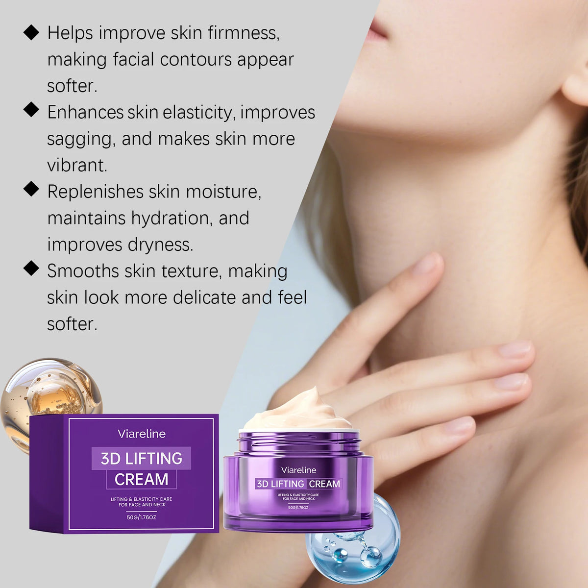 Viareline 3D Lifting Cream, Face & Neck Firming Moisturizer, Improve Skin Elasticity Anti-Aging Daily Facial Cream 50g Pi-Mart