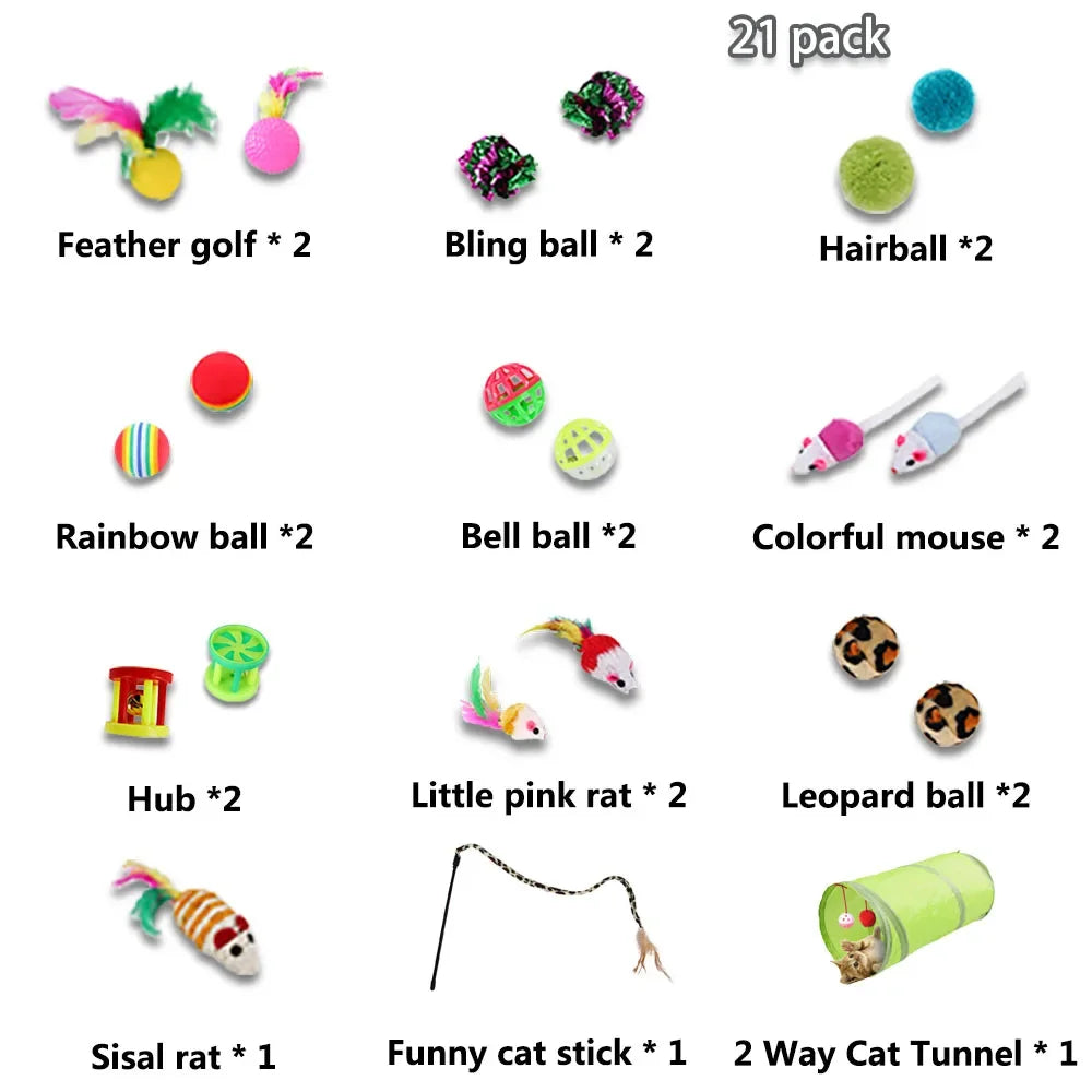 Kitten Toys Variety Pack-Pet Cat Toys Combination Set Cat Toy Funny Cat Stick Sisal Mouse Bell Ball Cat Supplies Pi-Mart