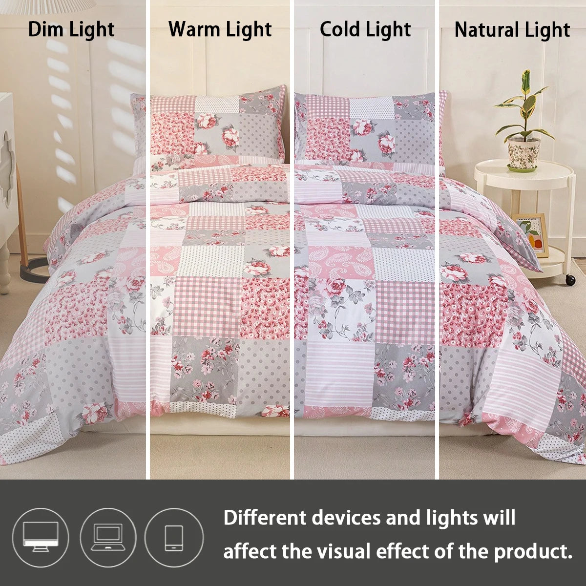 3pcs Splicing floral Pattern Duvet Cover Set, Soft Skin-Friendly Bedding Set Includes 1 Duvet Cover And 2 Pillowcases Pi-Mart