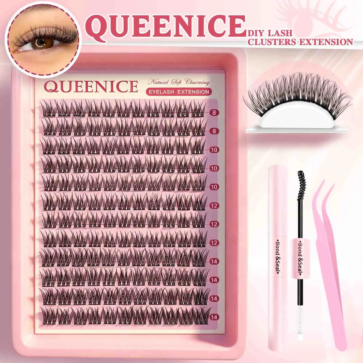 DIY Eyelash Extension Kit Individual Lashes Cluster Mix Lash Clusters with Lash Bond and Seal and Lash Accessories LadyShow.Store