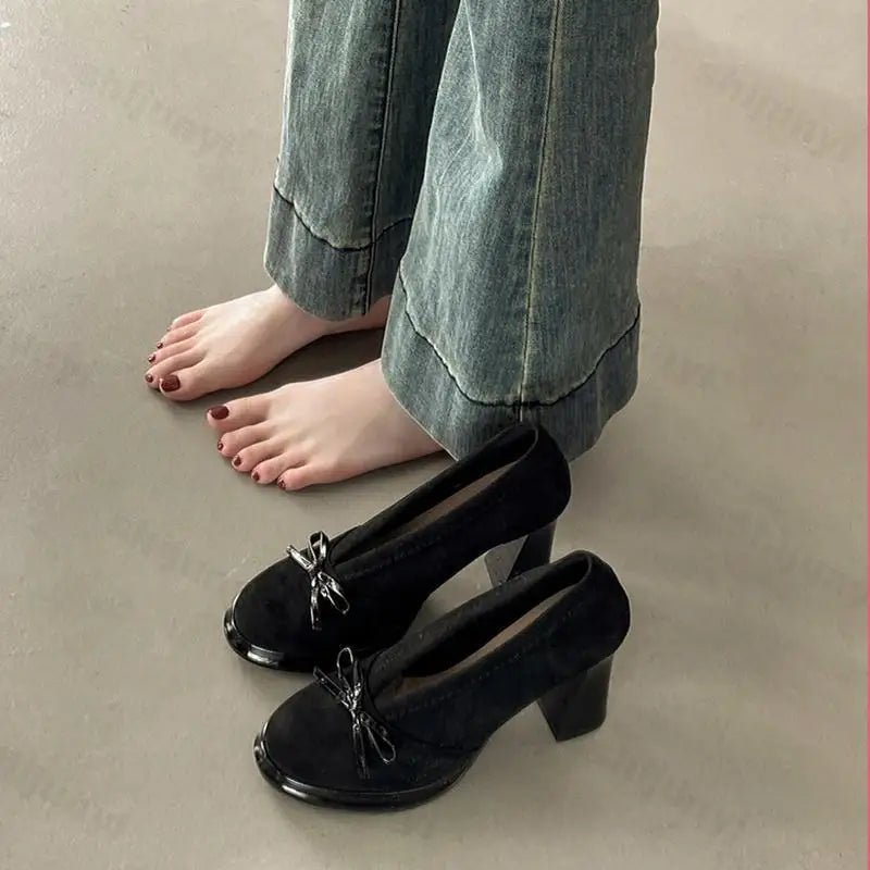 Women's High Heels 2025 Spring Autumn New Vintage Fashion Bow Knot Party Chunky Heels Outdoor Non Slip Luxury Mary Jane Shoes LadyShow.Store