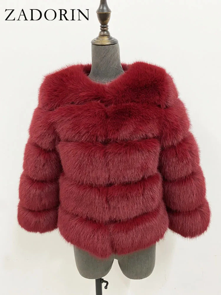ZADORIN S-6XL Mink Coat Winter Black White Faux Fur Coat Woman Elegant Fluffy Faux Fur Jacket Top Short Fur Coats Woman Clothing LadyShow.Store