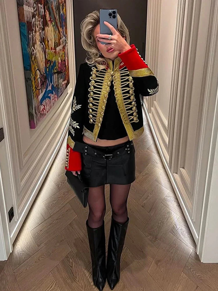 Fashion Napoleon Golden Short Jacket Women Female Stand Collar Knot Button Long Sleeve Slim Jackets 2026 Spring New Streetwear LadyShow.Store