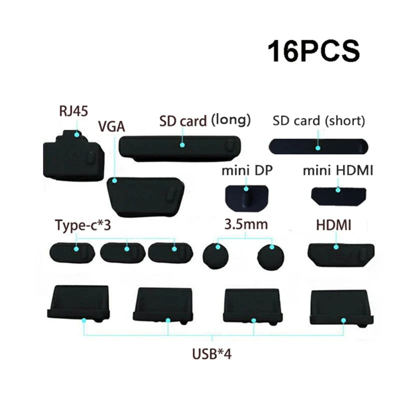 16Pcs/set Universal Anti Dustproof Notebook Port Plug Silicone Protector USB Elastic Laptop Computer Cover Stopper Pi-Mart