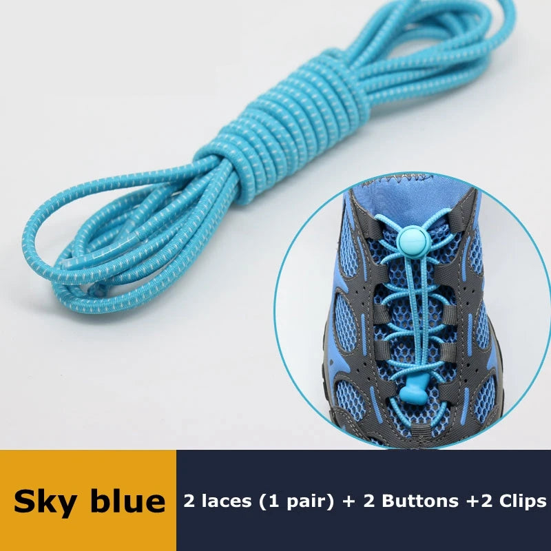 1Pair Shoelaces for Sneaker Elastic No Tie Shoe Laces Stretching Lock Lazy Laces Quick Rubber Shoelace Round Shoestrings Pi-Mart