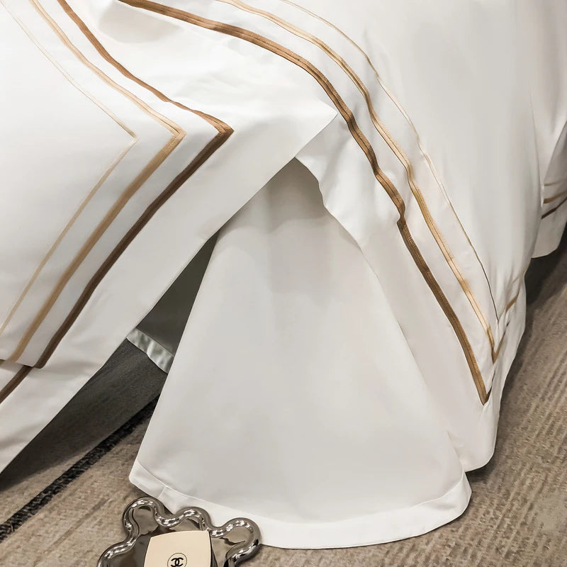Hotel Style Bedding Set Luxury Golden Embroidery Duvet Cover Grey Egyptian Cotton Bed Sheets Pillowcases Solid Color Bedclothes Pi-Mart