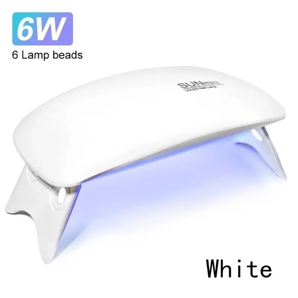 Portable 6 LED UV Nail Lamp 6W Mini Nail Dryer Machine Foldable Manicure Tool for Gel Polish Varnish Quick Drying USB Cable Tri Light Beauty