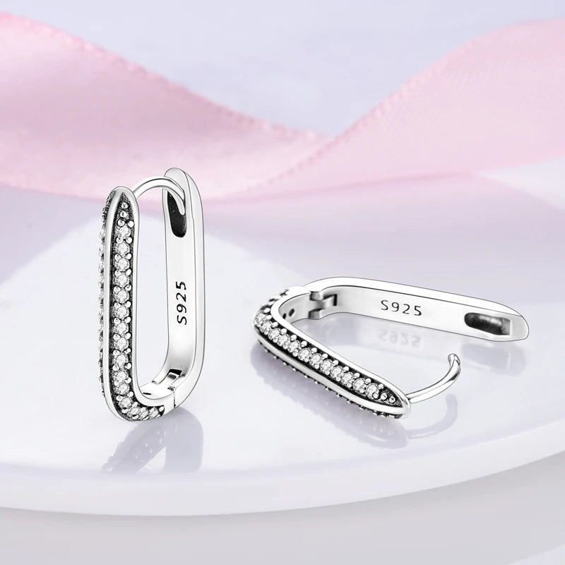 Genuine 925 Sterling Silver Love Feather Earrings Fit Original Charms Hoop For Women Girls Stud Earring Fine Jewelry Gifts Pi-Mart