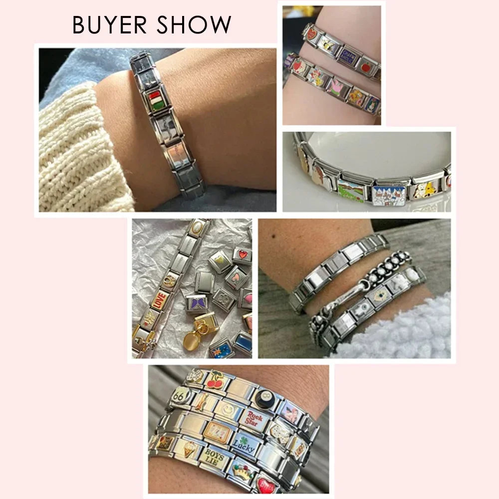 Italian Charm Link for Women Men 9mm Width Silver Gold Color Chain Stainless Steel Bracelet on Hand DIY Making Jewelry Wholesale Pi-Mart