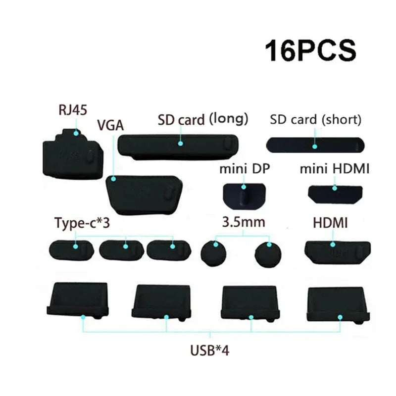 16Pcs/set Universal Anti Dustproof Notebook Port Plug Silicone Protector USB Elastic Laptop Computer Cover Stopper Pi-Mart