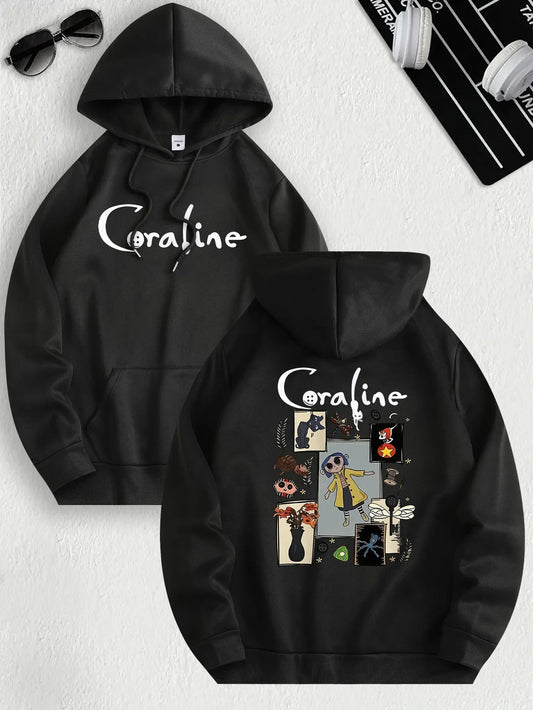 Coraline Inspired Casual Hoodie for Women's Sleeve Regular Fit Hooded Pullover Fashion Casual HipHop Sweatshirts Harajuku LadyShow.Store