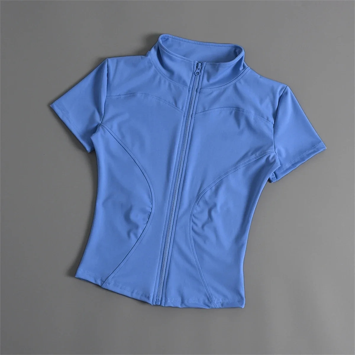 Casual Slim Sports Coat For Women Short Sleeve Solid Zipper Tops Female Cycling Running Yoga Outfit Clothes Summer Sport Jacket LadyShow.Store
