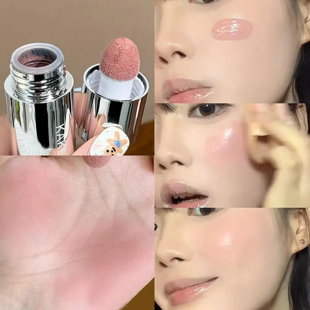 4 Colors Moisturizing Sponge Head Blusher Liquid Blush Stick Cheek Lip Milk Highlighter Natural Pink Rouge Matte Brighten Makeup Tri Light Beauty