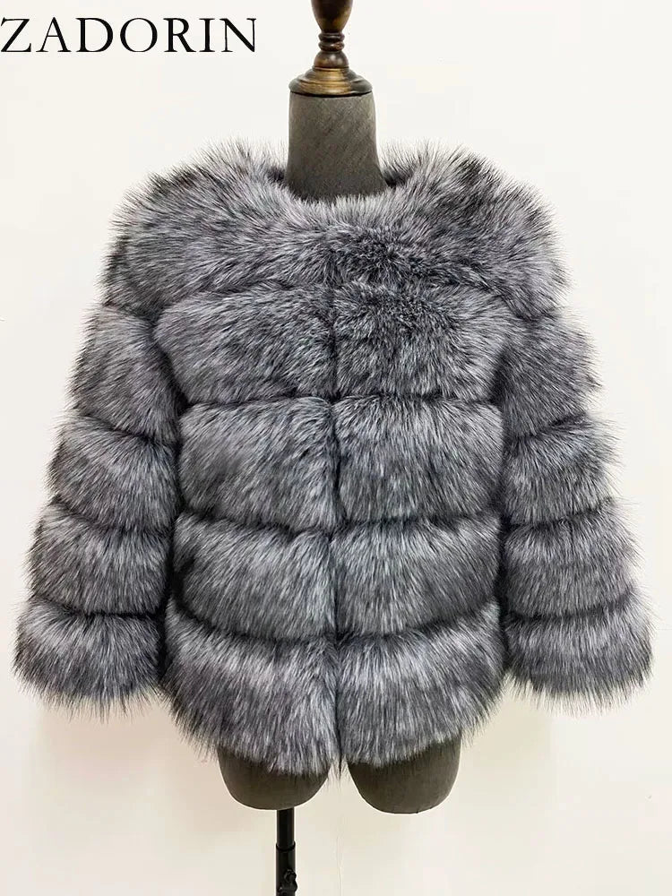 ZADORIN S-6XL Mink Coat Winter Black White Faux Fur Coat Woman Elegant Fluffy Faux Fur Jacket Top Short Fur Coats Woman Clothing LadyShow.Store