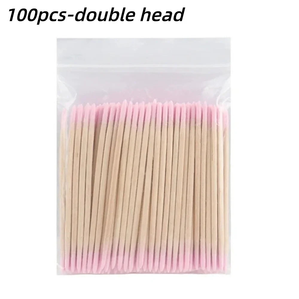 100/300/500 Nails Wooden Tip Cotton Stick Buds Disposable Ultra-Detail Corrector Nail Polish Remover Clean Sticks Manicure Tools Tri Light Beauty
