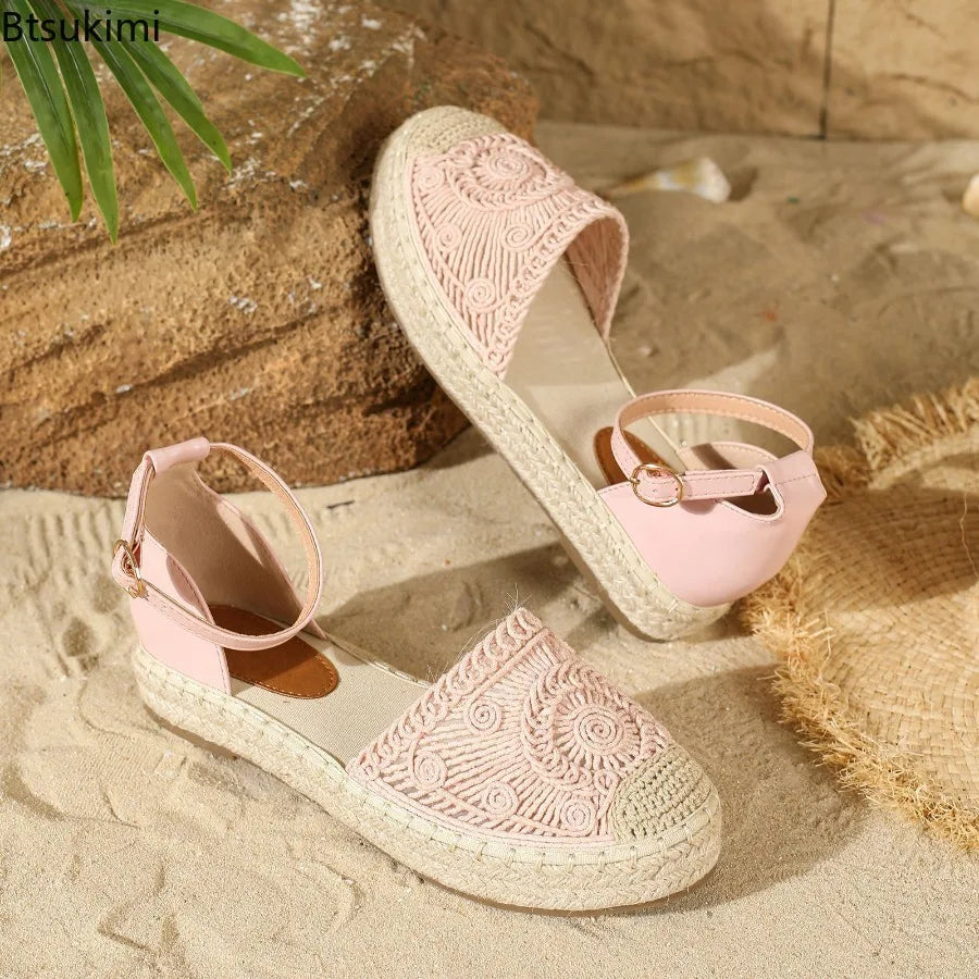 New 2026 Summer Women's Vintage Flats Hemp Rope Bottom Sandals Comfortable Sandals Women's Fisherman Sandals Sandalias De Mujer Pi-Mart