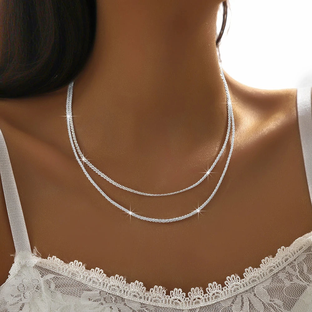 Fashion Simple Sparkling Necklace For Women Silver Color Clavicle Chain Choker Necklace Female Korean Wedding Party Jewelry Gift Pi-Mart