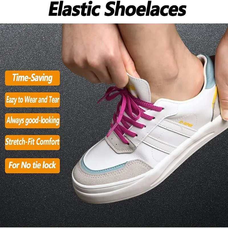 Elastic Laces Sneakers Classic Elastic Shoelaces 6mm Width Flat Shoelace for Kids Adults Shoe laces Rubber Bands for Shoes Pi-Mart