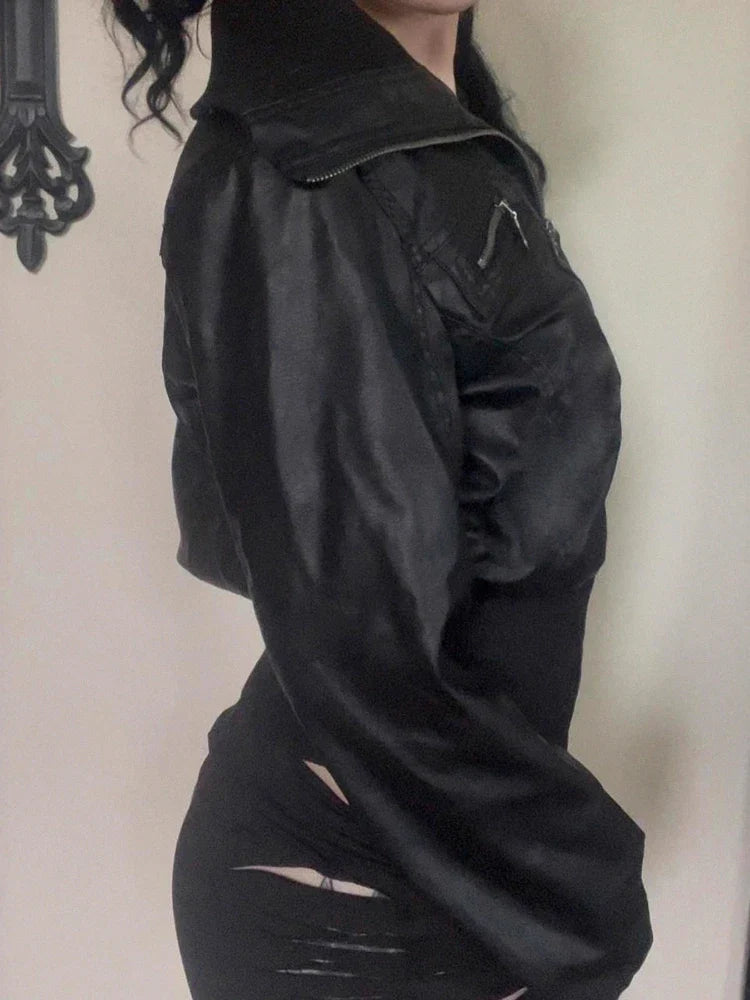 AltGoth Amercian Vintage Pu Leather Jacket Women Streetwear Harajuku Grunge Emo Alternative Grunge Zipper Casual Coats Female LadyShow.Store