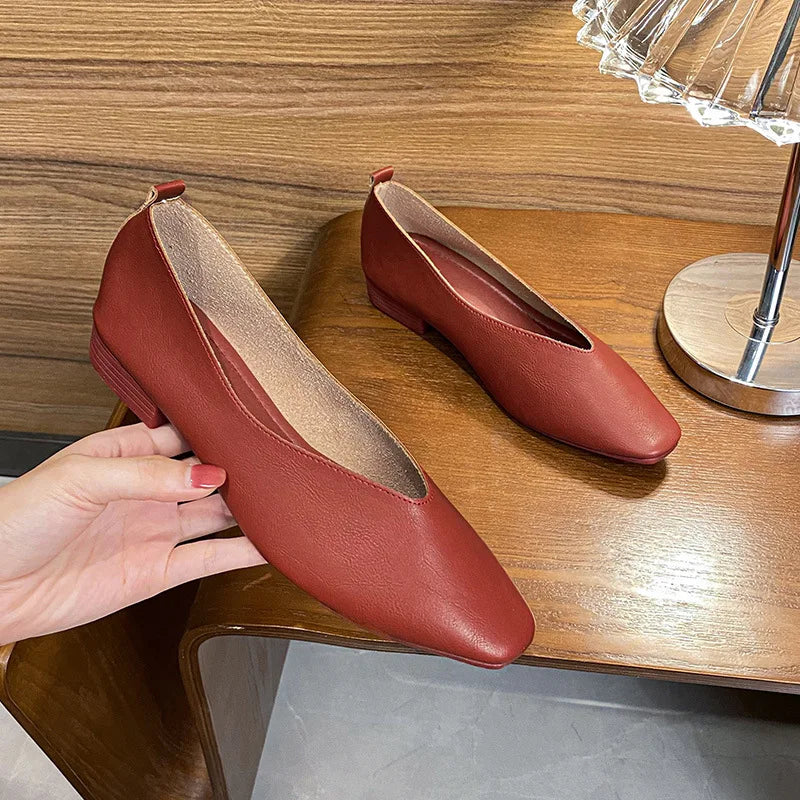 Woman Elegant Summer French Square Toe Green Mary Janes Cute Casual Flats Female Retro Shoes Low Heeled Soft Soled Flat Shoes LadyShow.Store
