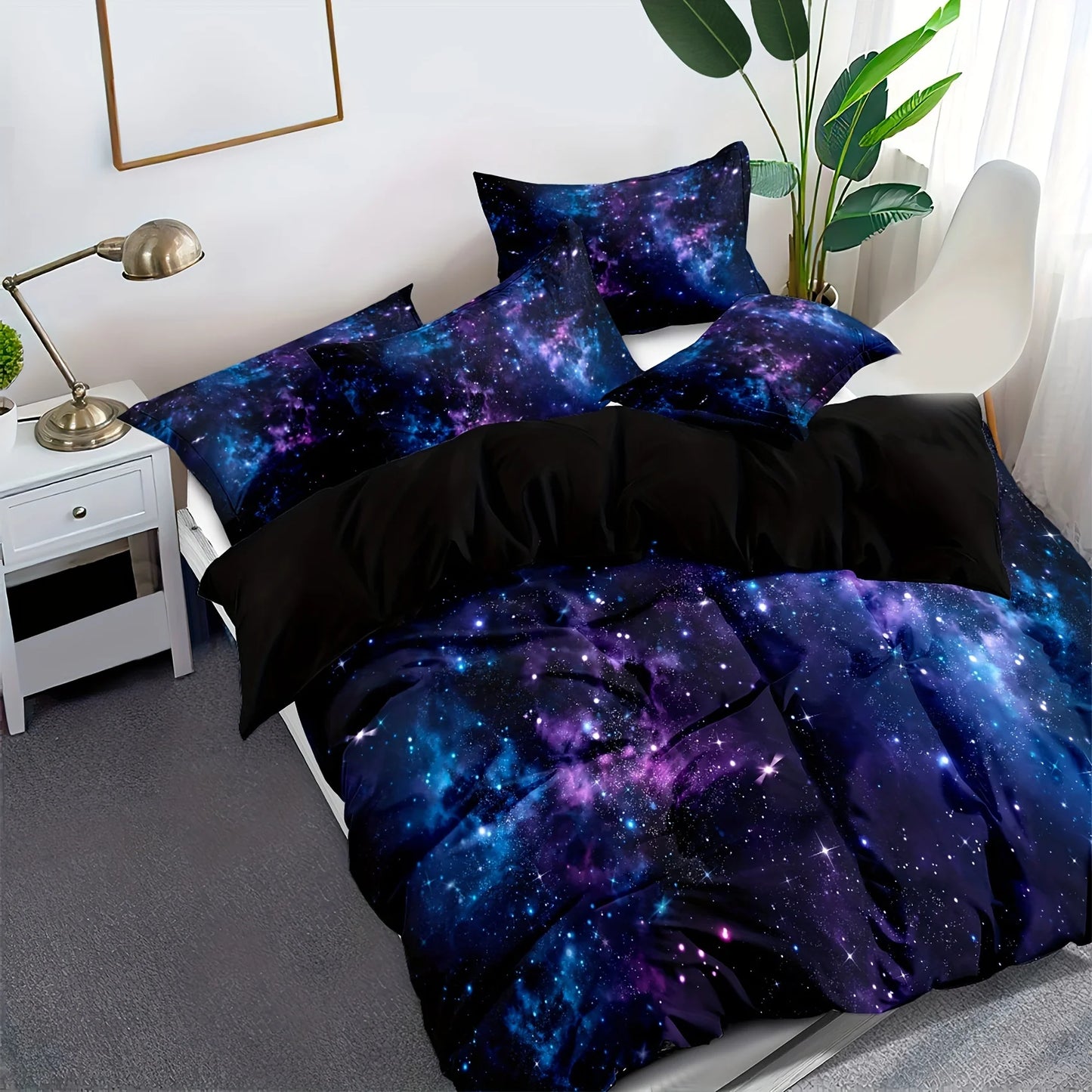 Soft and Comfortable Purple Star Galaxy Print Duvet Cover Set - Washable Microfiber Bedding for Bedroom and Guest Room Pi-Mart