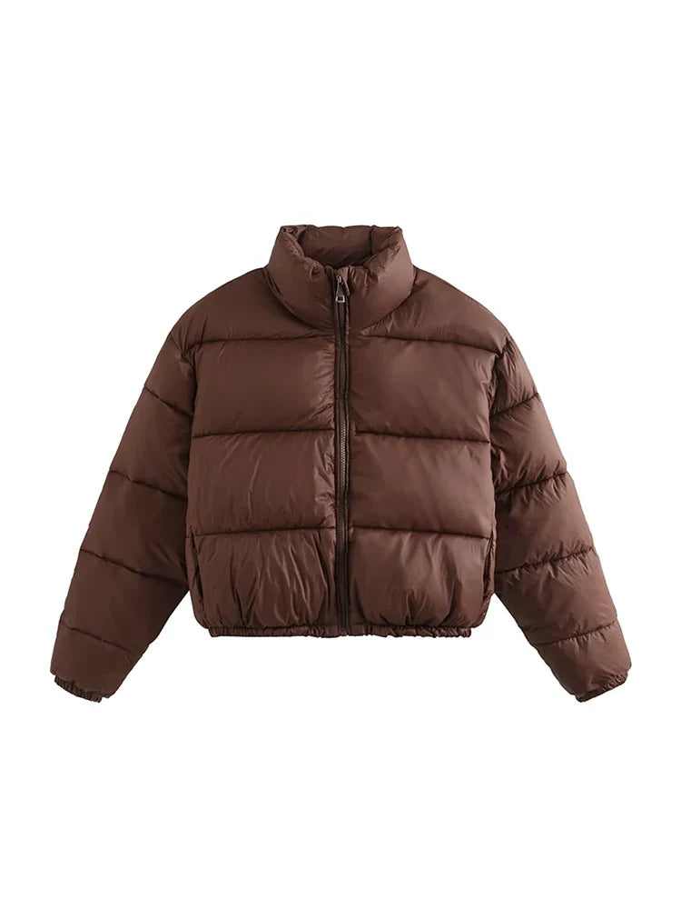 Vintage Women Brown Warm Puffer Jackets 2023 Winter Fashion Ladies Elegant Short Parka Casual Female Chic Green Outerwear LadyShow.Store