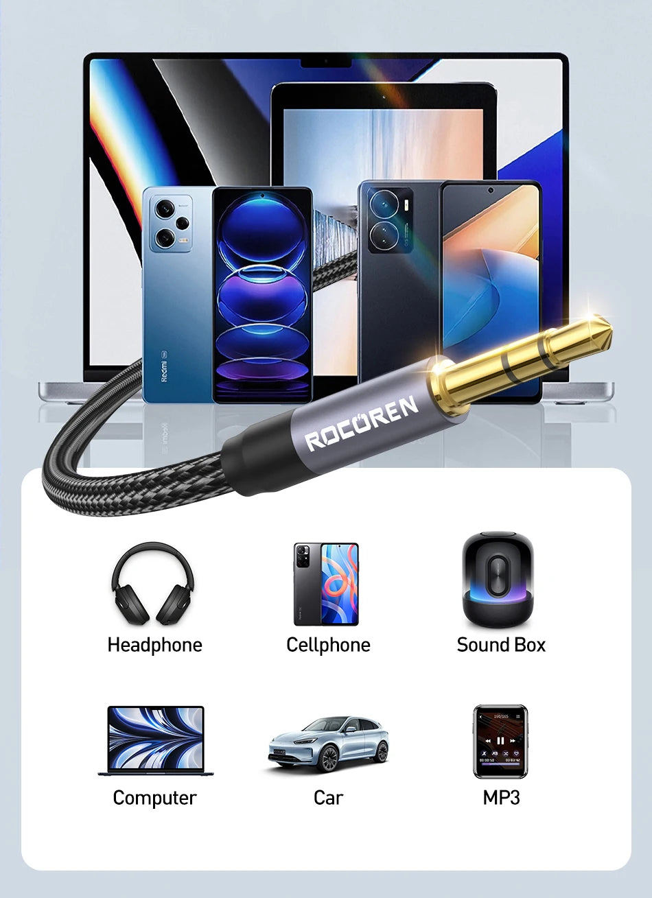 Rocoren Audio Cable 3.5 mm Jack Male to Male Aux Cable For Phone Headphone Car MP3 Speaker Computer 3.5mm Jack Aux Wire Cord 5M Pi-Mart