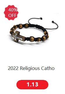 Religious Catholic Cross Bracelet Wooden Beads Wrap Braided Jesus Prayer Bracelets Handmade Jewelry Gift Pi-Mart