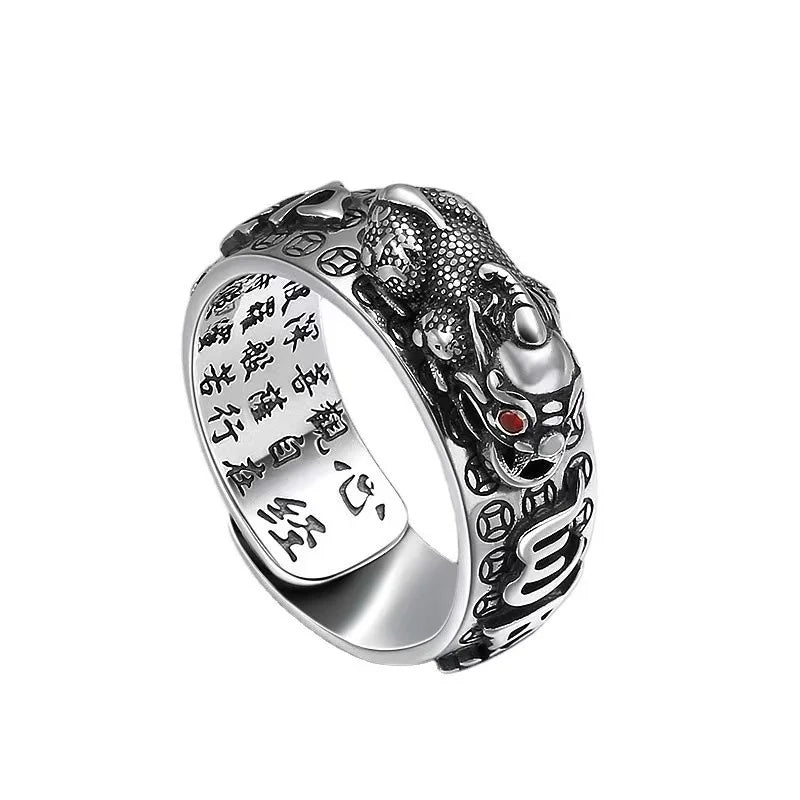 Chinese Feng Shui Pixiu Ring Silver Plated Copper Coins Adjustable Rings for Women Men Amulet Wealth Lucky Jewelry Birthday Gift Pi-Mart