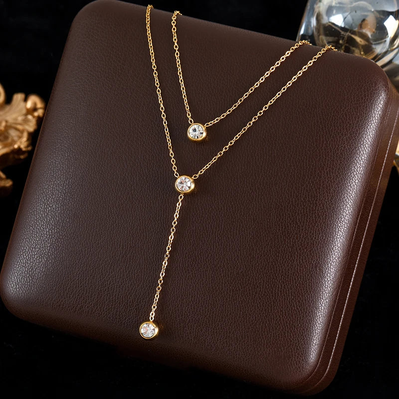 GANEMLY 316l Stainless Steel Luxury Bling Cubic Zirconia Eye Droplets Pendant Necklace Women Chic Romantic Waterproof Jewelry Pi-Mart