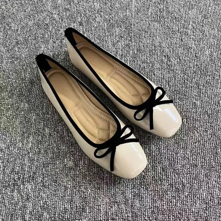 2026 New Women's Patent Leather Bow Ballet Flats, Square Toe Soft Sole Slip-on Casual Shoes for Spring Summer LadyShow.Store