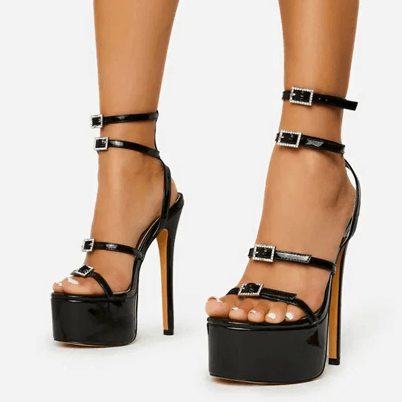 Liyke Runway Style Sexy High Heels Platform Sandals For Women Fashion Open Toe Crystal Buckle Stiletto Wedding Stripper Shoes LadyShow.Store