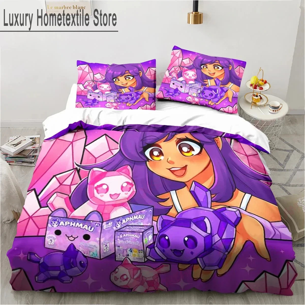 Cartoon Game Cute Aphmau with Wings Bedding Set Boys Girls Twin Queen King Size Duvet Cover Pillowcase Bed boys Adult Pi-Mart