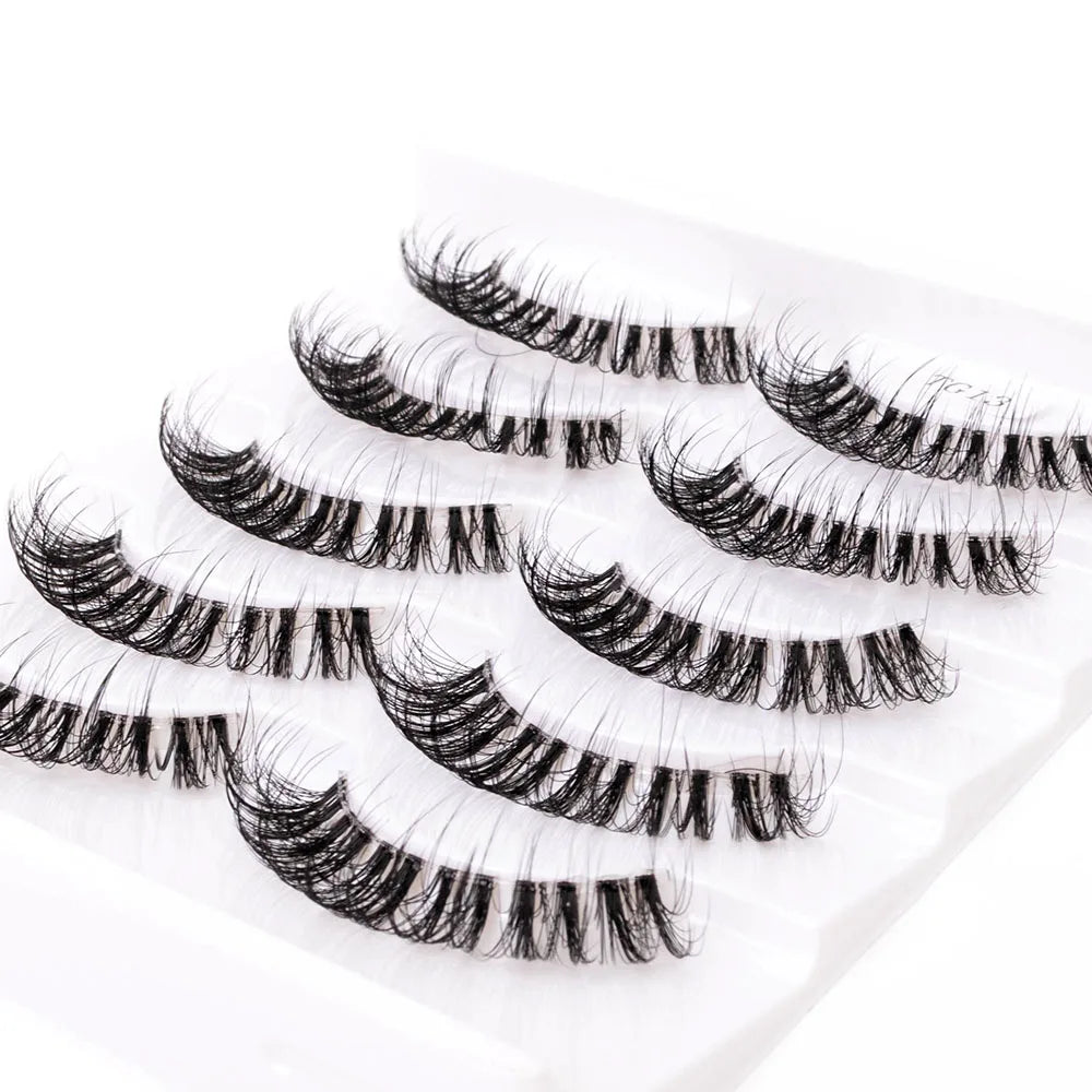 Yiernuo 1/5 Pairs Long Transparent Band Vegan Eyelash D Curl Russian Eyelashes Clear Band Lashes Invisible Band Lashes Pi-Mart