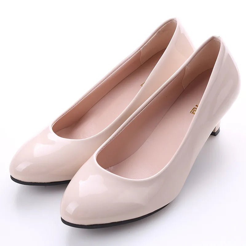 Shoes Ladies Pumps Medium Heel Nude Sexy High Heels Weeding Shoes Women Office Work White Pumps Party Shoes LadyShow.Store