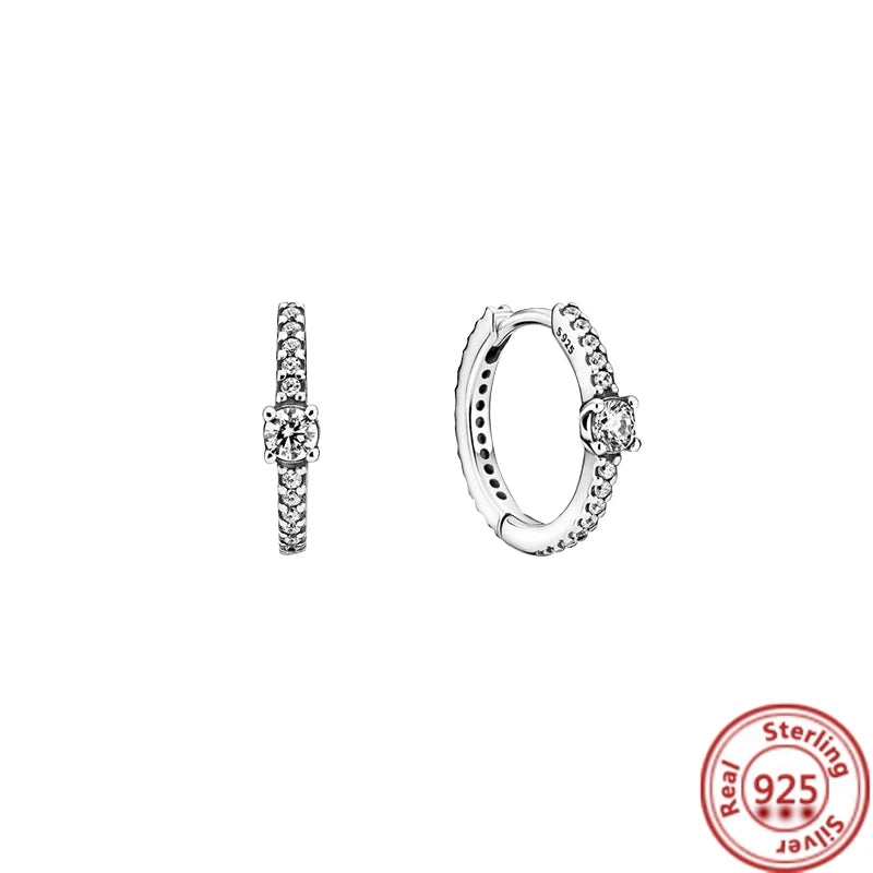 Hot Sale 925 Sterling Silver Heart Earrings Fit Original Charms Hoop Earrings For Women Girls Stud Earring Fine Jewelry Gifts Pi-Mart