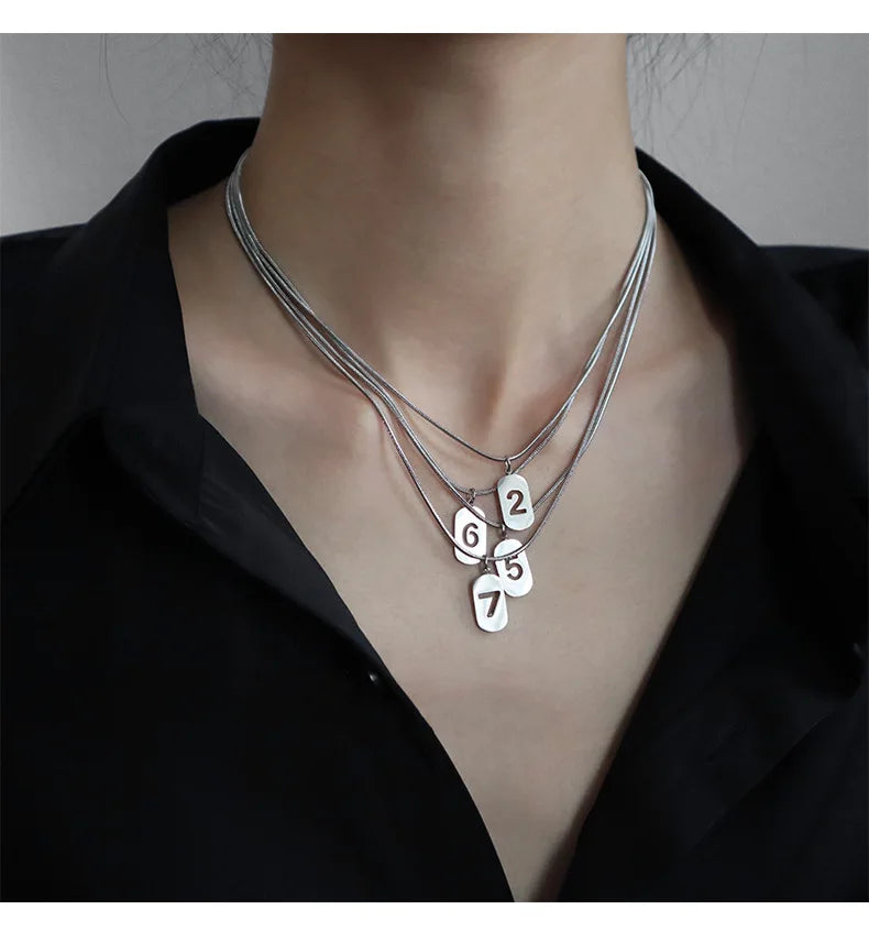 Stainless Steel Angel Number Necklace 0 1 2 3 4 5 6 7 8 9 Rectangle For Women Men Hollow Lucky Number Chain Necklaces Jewelry Pi-Mart