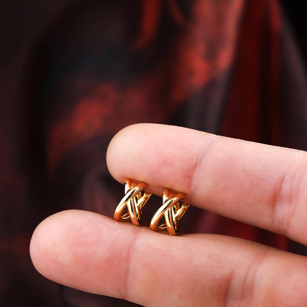 Criss-cross Gold Silver Colors Tiny HuggieHoop Earrings for Women Mini Small Ear Buckle Cartilage Piercing Earrings Punk Jewelry Pi-Mart