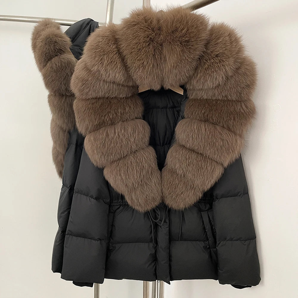 Reality Fur Jacket Real Fur Collar Duck Down Coat Female Winter Hooded Warm Fox Fur Coat Women Natural Raccoon Fur Puffer Jacket LadyShow.Store
