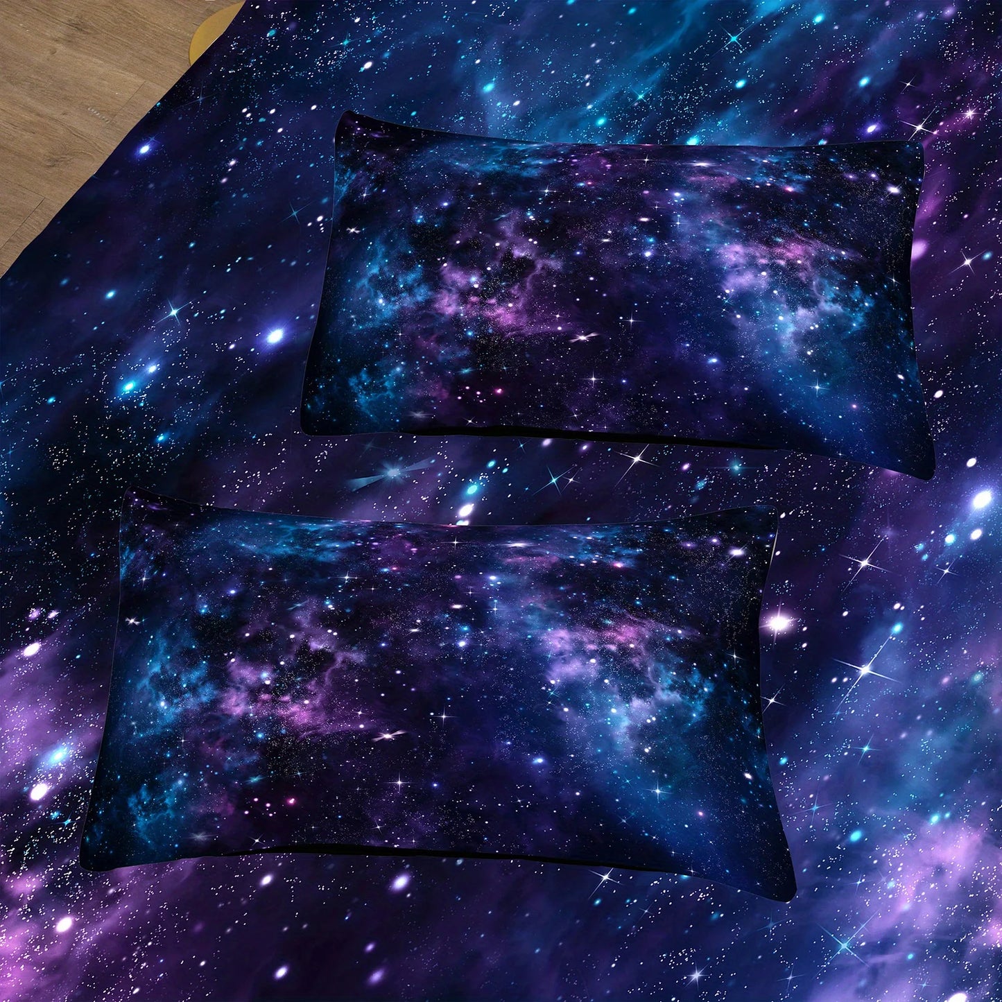 Soft and Comfortable Purple Star Galaxy Print Duvet Cover Set - Washable Microfiber Bedding for Bedroom and Guest Room Pi-Mart