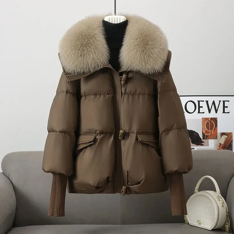 2026 Autumn/Winter New Down Jacket Women's Korean Loose Short Coat Female big fur collar Cotton Jacket Women Snow Parka Coats LadyShow.Store