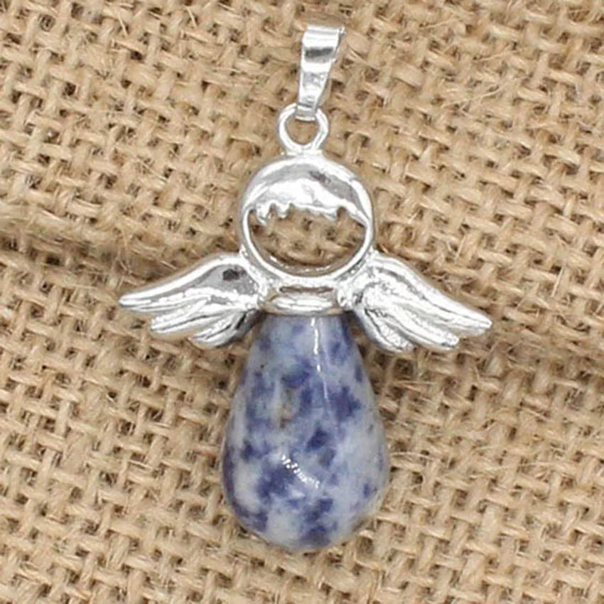 Angel Wing Crystal Stone Pendants For Women Necklace DIY Natural Amethyst Rose Quartz Water Drop Necklace Jewelry No Chain Pi-Mart